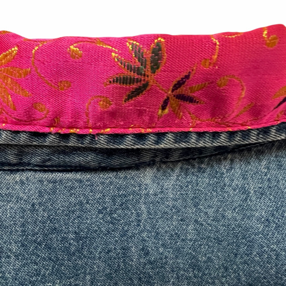 Carolina Blues Plus Denim Jacket 20W Embroidered Floral Boho Pink Collar - Picture 8 of 16